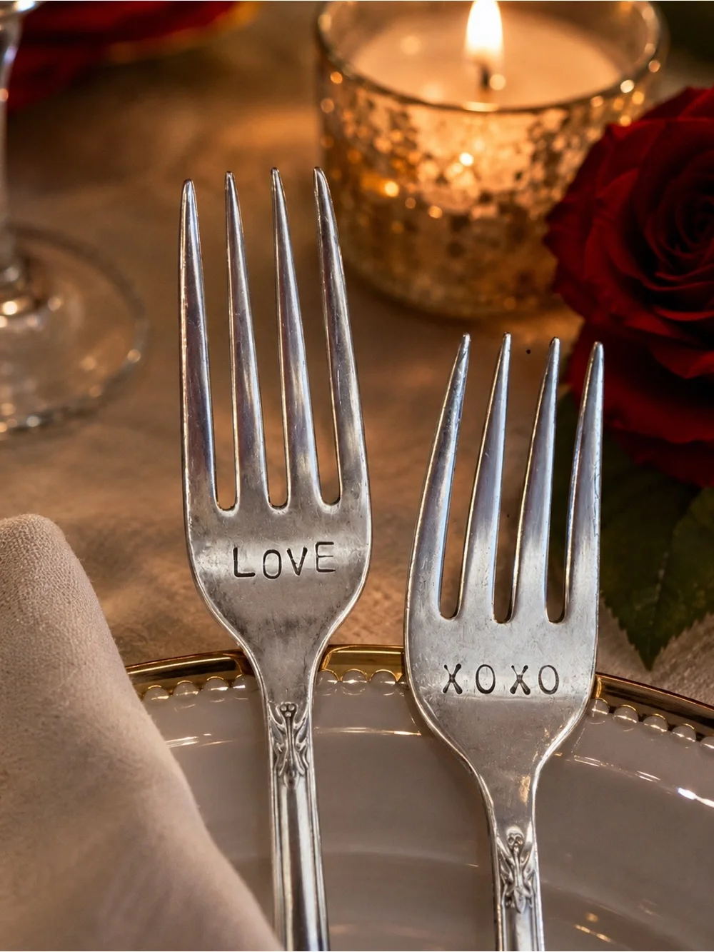 Vintage Wm Rogers Original Rogers Silverplate Forks – Hand Stamped LOVE & XOXO